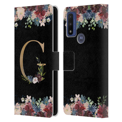 Nature Magick Floral Monogram Gold Navy Letter G Leather Book Wallet Case Cover For Motorola G Pure