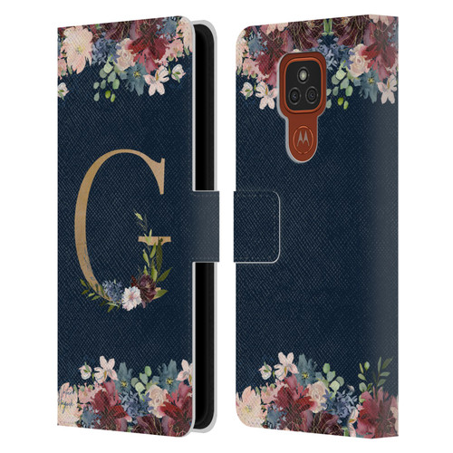 Nature Magick Floral Monogram Gold Navy Letter G Leather Book Wallet Case Cover For Motorola Moto E7 Plus