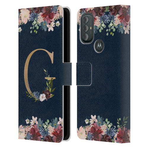 Nature Magick Floral Monogram Gold Navy Letter G Leather Book Wallet Case Cover For Motorola Moto G10 / Moto G20 / Moto G30