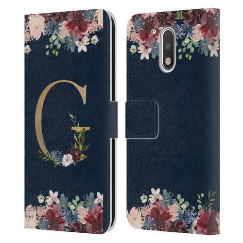 Nature Magick Floral Monogram Gold Navy Letter G Leather Book Wallet Case Cover For Motorola Moto G41