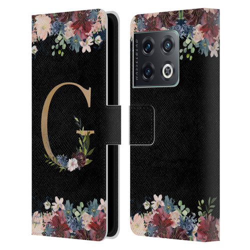 Nature Magick Floral Monogram Gold Navy Letter G Leather Book Wallet Case Cover For OnePlus 10 Pro