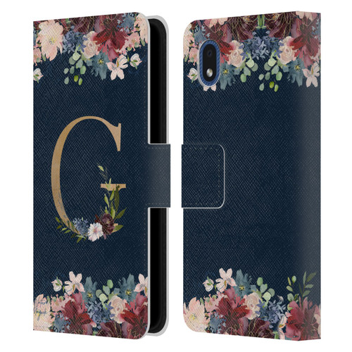 Nature Magick Floral Monogram Gold Navy Letter G Leather Book Wallet Case Cover For Samsung Galaxy A01 Core (2020)