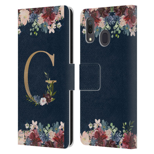 Nature Magick Floral Monogram Gold Navy Letter G Leather Book Wallet Case Cover For Samsung Galaxy A33 5G (2022)