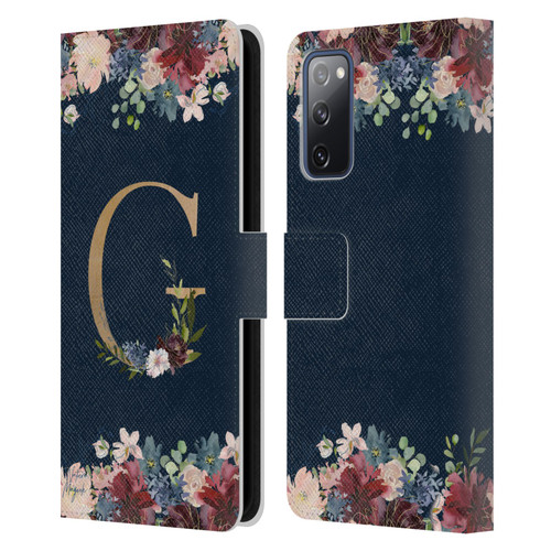 Nature Magick Floral Monogram Gold Navy Letter G Leather Book Wallet Case Cover For Samsung Galaxy S20 FE / 5G