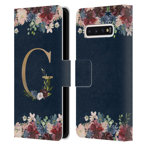 Nature Magick Floral Monogram Gold Navy Letter G Leather Book Wallet Case Cover For Samsung Galaxy S10