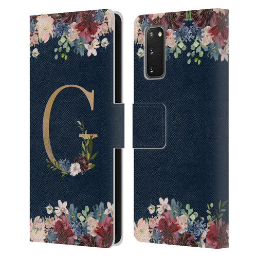 Nature Magick Floral Monogram Gold Navy Letter G Leather Book Wallet Case Cover For Samsung Galaxy S20 / S20 5G