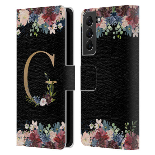 Nature Magick Floral Monogram Gold Navy Letter G Leather Book Wallet Case Cover For Samsung Galaxy S22+ 5G