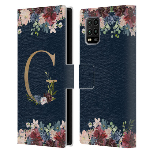 Nature Magick Floral Monogram Gold Navy Letter G Leather Book Wallet Case Cover For Xiaomi Mi 10 Lite 5G