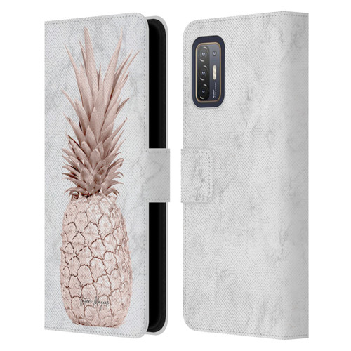Nature Magick Rose Gold Pineapple On Marble Rose Gold Leather Book Wallet Case Cover For HTC Desire 21 Pro 5G