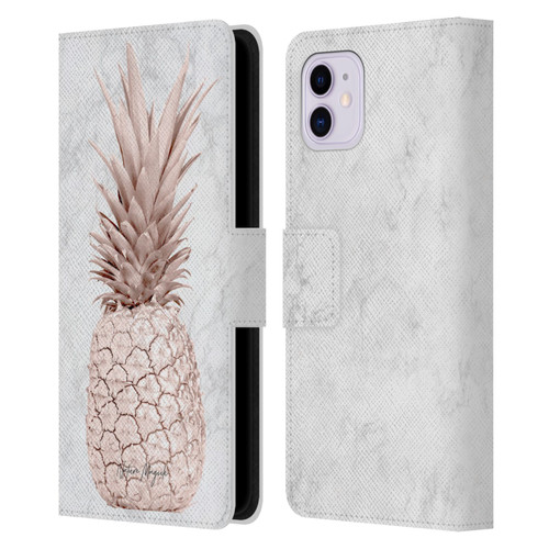 Nature Magick Rose Gold Pineapple On Marble Rose Gold Leather Book Wallet Case Cover For Apple iPhone 11