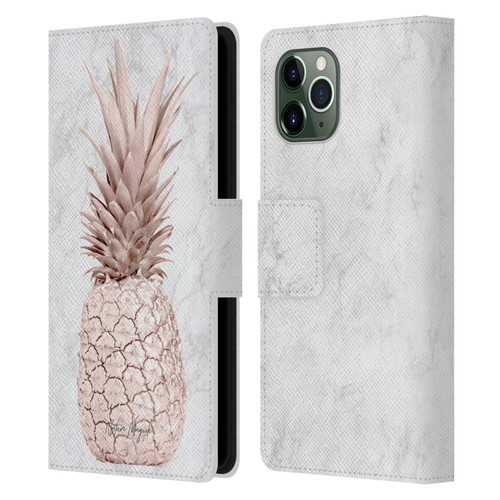 Nature Magick Rose Gold Pineapple On Marble Rose Gold Leather Book Wallet Case Cover For Apple iPhone 11 Pro