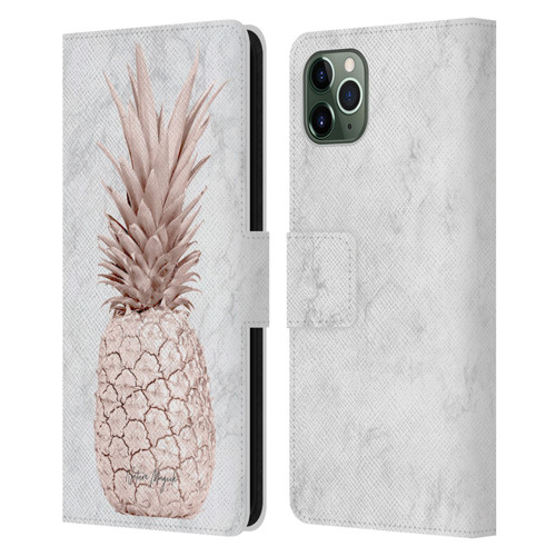 Nature Magick Rose Gold Pineapple On Marble Rose Gold Leather Book Wallet Case Cover For Apple iPhone 11 Pro Max