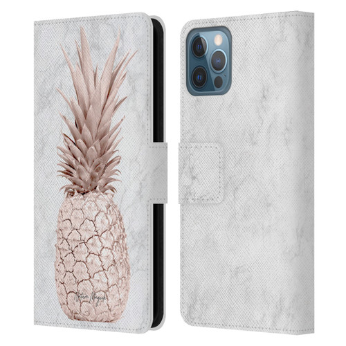 Nature Magick Rose Gold Pineapple On Marble Rose Gold Leather Book Wallet Case Cover For Apple iPhone 12 / iPhone 12 Pro