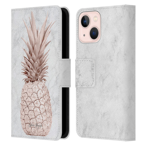 Nature Magick Rose Gold Pineapple On Marble Rose Gold Leather Book Wallet Case Cover For Apple iPhone 13 Mini