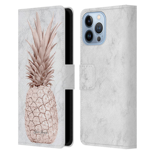 Nature Magick Rose Gold Pineapple On Marble Rose Gold Leather Book Wallet Case Cover For Apple iPhone 13 Pro Max