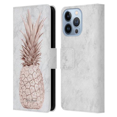 Nature Magick Rose Gold Pineapple On Marble Rose Gold Leather Book Wallet Case Cover For Apple iPhone 13 Pro