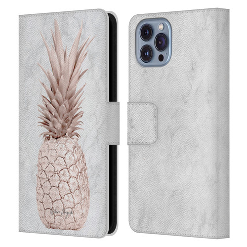 Nature Magick Rose Gold Pineapple On Marble Rose Gold Leather Book Wallet Case Cover For Apple iPhone 14