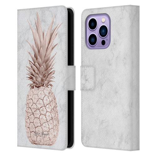 Nature Magick Rose Gold Pineapple On Marble Rose Gold Leather Book Wallet Case Cover For Apple iPhone 14 Pro Max