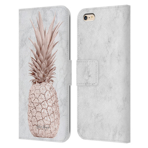 Nature Magick Rose Gold Pineapple On Marble Rose Gold Leather Book Wallet Case Cover For Apple iPhone 6 Plus / iPhone 6s Plus