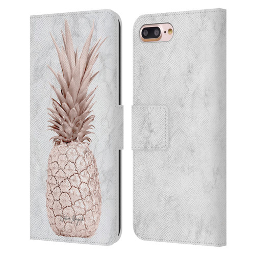 Nature Magick Rose Gold Pineapple On Marble Rose Gold Leather Book Wallet Case Cover For Apple iPhone 7 Plus / iPhone 8 Plus