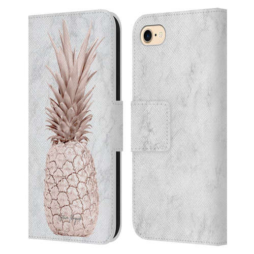 Nature Magick Rose Gold Pineapple On Marble Rose Gold Leather Book Wallet Case Cover For Apple iPhone 7 / 8 / SE 2020 & 2022