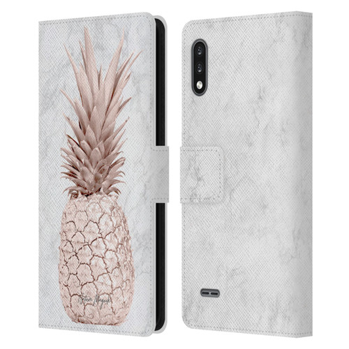 Nature Magick Rose Gold Pineapple On Marble Rose Gold Leather Book Wallet Case Cover For LG K22