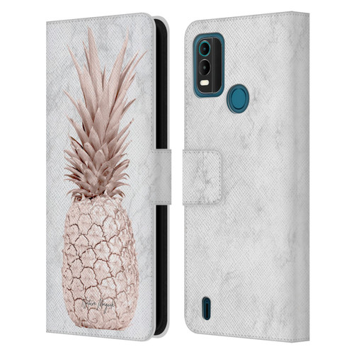 Nature Magick Rose Gold Pineapple On Marble Rose Gold Leather Book Wallet Case Cover For Nokia G11 Plus