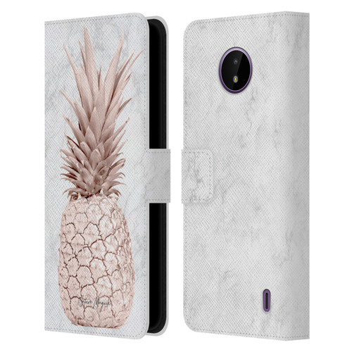 Nature Magick Rose Gold Pineapple On Marble Rose Gold Leather Book Wallet Case Cover For Nokia C10 / C20