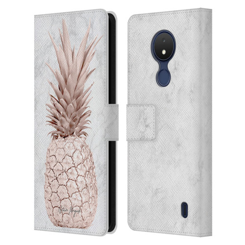 Nature Magick Rose Gold Pineapple On Marble Rose Gold Leather Book Wallet Case Cover For Nokia C21