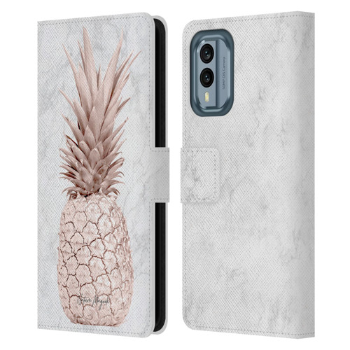 Nature Magick Rose Gold Pineapple On Marble Rose Gold Leather Book Wallet Case Cover For Nokia X30
