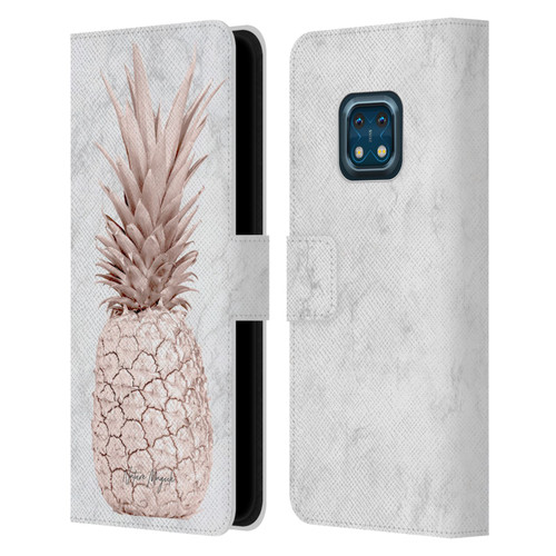 Nature Magick Rose Gold Pineapple On Marble Rose Gold Leather Book Wallet Case Cover For Nokia XR20