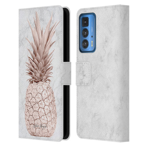 Nature Magick Rose Gold Pineapple On Marble Rose Gold Leather Book Wallet Case Cover For Motorola Edge 20 Pro