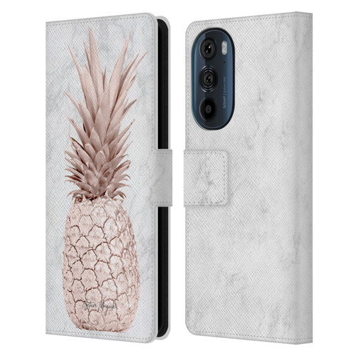 Nature Magick Rose Gold Pineapple On Marble Rose Gold Leather Book Wallet Case Cover For Motorola Edge 30