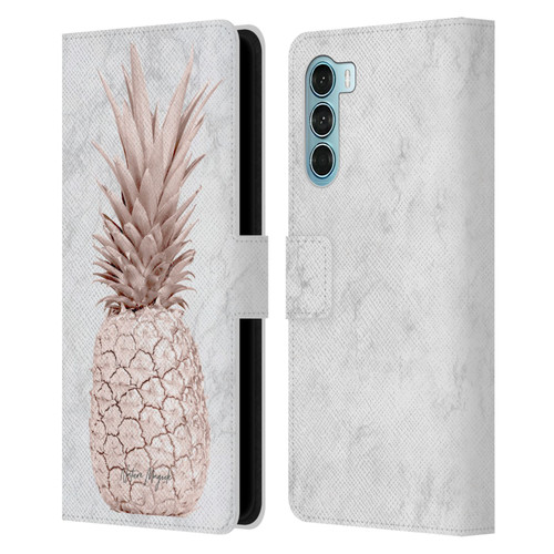 Nature Magick Rose Gold Pineapple On Marble Rose Gold Leather Book Wallet Case Cover For Motorola Edge S30 / Moto G200 5G