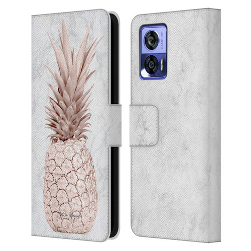 Nature Magick Rose Gold Pineapple On Marble Rose Gold Leather Book Wallet Case Cover For Motorola Edge 30 Neo 5G