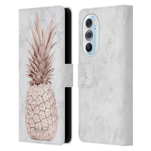 Nature Magick Rose Gold Pineapple On Marble Rose Gold Leather Book Wallet Case Cover For Motorola Edge X30