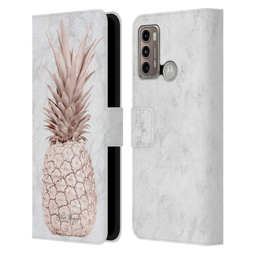 Nature Magick Rose Gold Pineapple On Marble Rose Gold Leather Book Wallet Case Cover For Motorola Moto G60 / Moto G40 Fusion