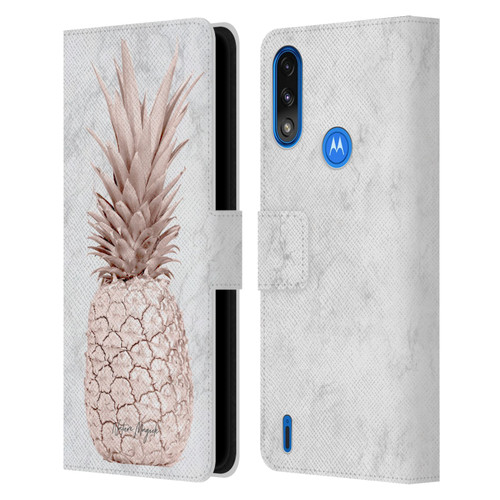 Nature Magick Rose Gold Pineapple On Marble Rose Gold Leather Book Wallet Case Cover For Motorola Moto E7 Power / Moto E7i Power