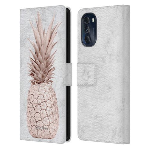 Nature Magick Rose Gold Pineapple On Marble Rose Gold Leather Book Wallet Case Cover For Motorola Moto G (2022)