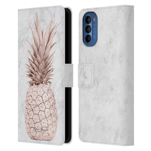 Nature Magick Rose Gold Pineapple On Marble Rose Gold Leather Book Wallet Case Cover For Motorola Moto G41