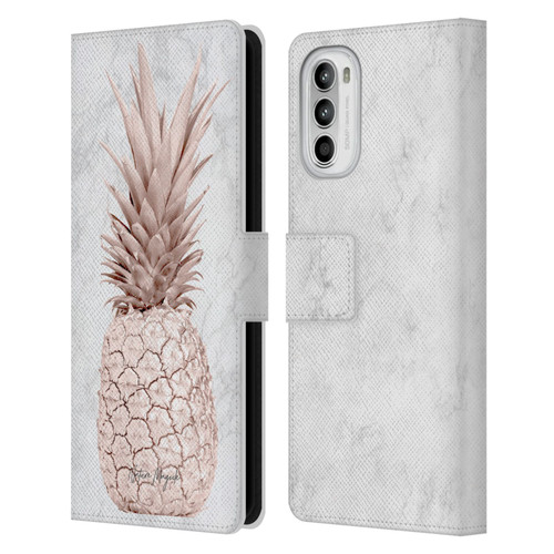 Nature Magick Rose Gold Pineapple On Marble Rose Gold Leather Book Wallet Case Cover For Motorola Moto G52