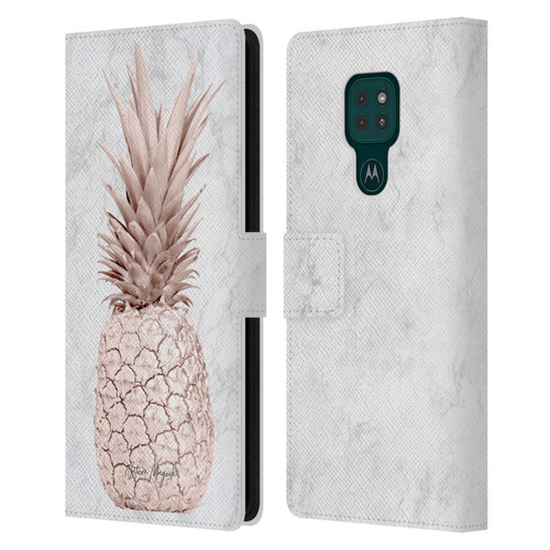 Nature Magick Rose Gold Pineapple On Marble Rose Gold Leather Book Wallet Case Cover For Motorola Moto G9 Play