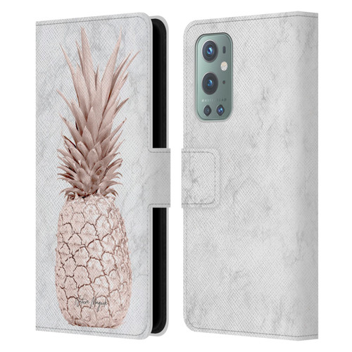 Nature Magick Rose Gold Pineapple On Marble Rose Gold Leather Book Wallet Case Cover For OnePlus 9