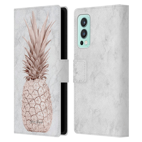 Nature Magick Rose Gold Pineapple On Marble Rose Gold Leather Book Wallet Case Cover For OnePlus Nord 2 5G