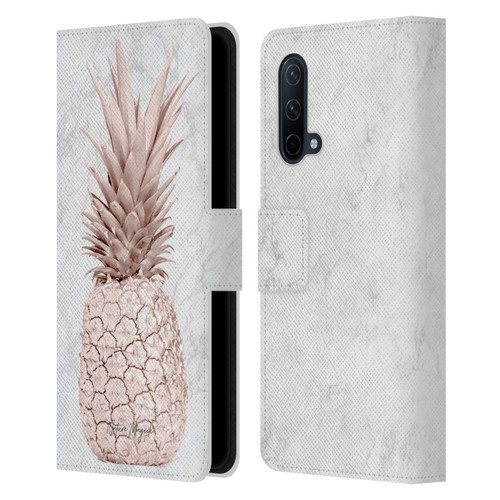 Nature Magick Rose Gold Pineapple On Marble Rose Gold Leather Book Wallet Case Cover For OnePlus Nord CE 5G