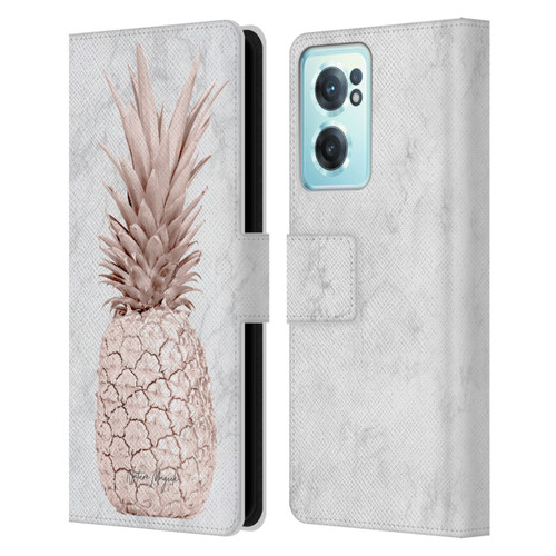 Nature Magick Rose Gold Pineapple On Marble Rose Gold Leather Book Wallet Case Cover For OnePlus Nord CE 2 5G