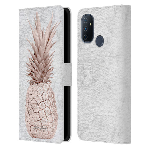 Nature Magick Rose Gold Pineapple On Marble Rose Gold Leather Book Wallet Case Cover For OnePlus Nord N100