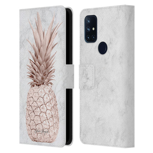 Nature Magick Rose Gold Pineapple On Marble Rose Gold Leather Book Wallet Case Cover For OnePlus Nord N10 5G