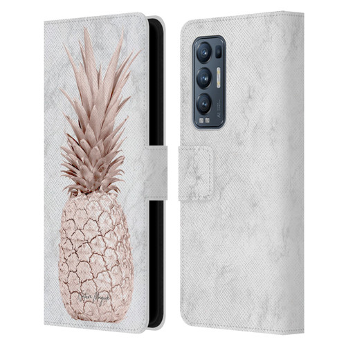 Nature Magick Rose Gold Pineapple On Marble Rose Gold Leather Book Wallet Case Cover For OPPO Find X3 Neo / Reno5 Pro+ 5G