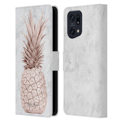 Nature Magick Rose Gold Pineapple On Marble Rose Gold Leather Book Wallet Case Cover For OPPO Find X5